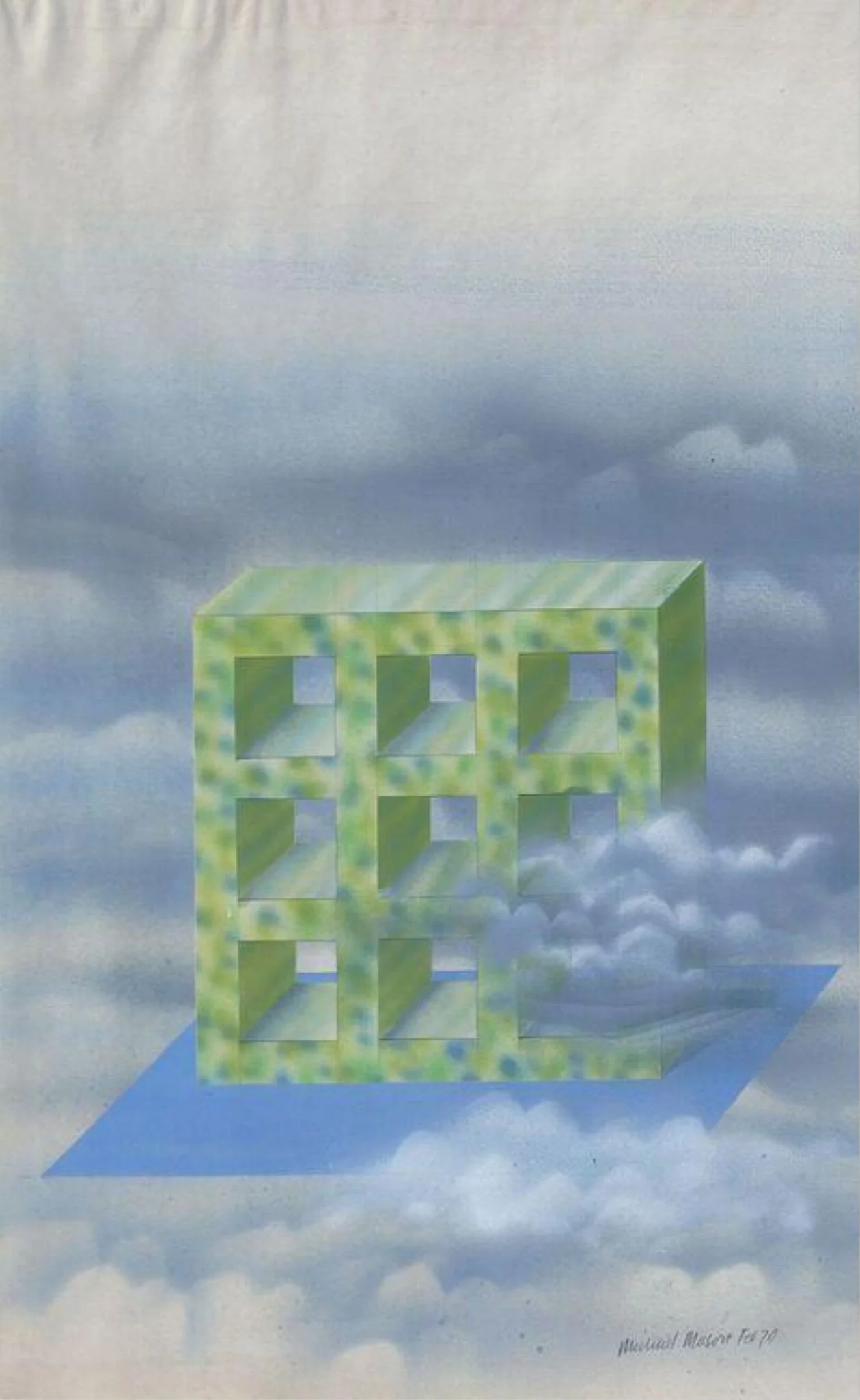 Astral Grid with Plane, by Michael Mason, watercolor, 1970