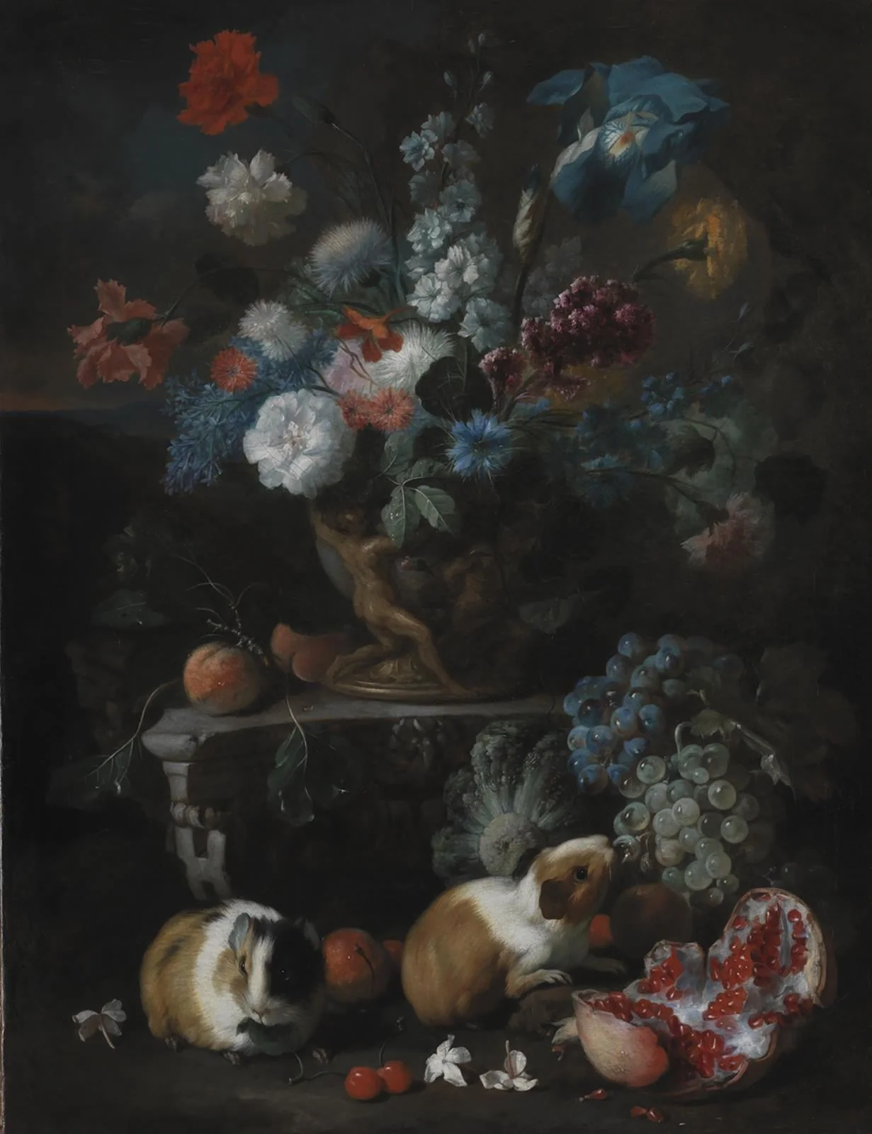Flower Piece with Guinea Pigs, by Unknown, 1750