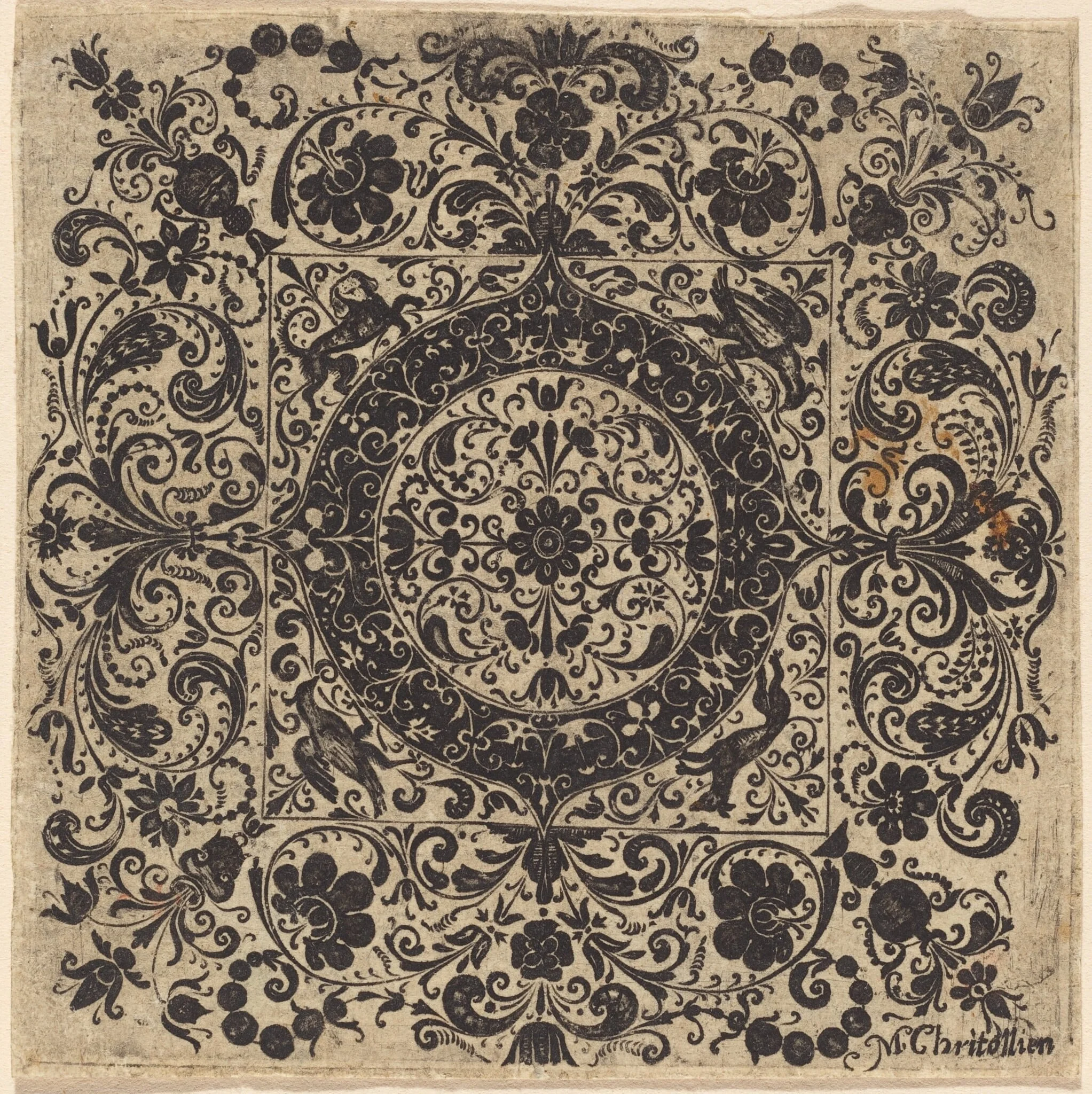 Goldsmith's Ornament in Square, by Christollien, M., ink, 1640