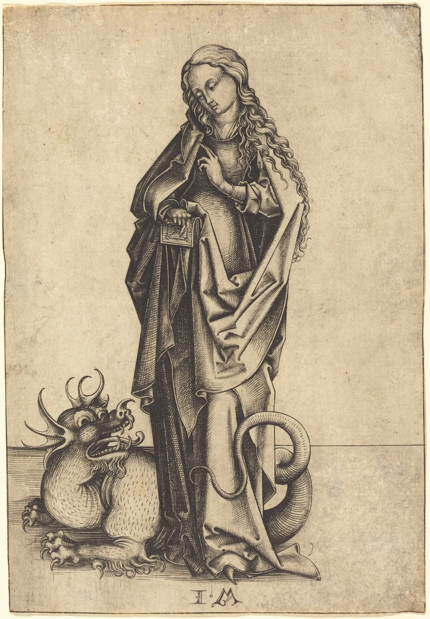 Saint Margaret, by Israhel van Meckenem, ink, 1485