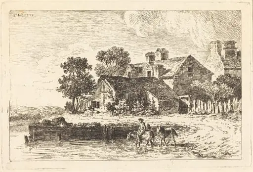 Horses Being Led to Water on a Winding Riverbank