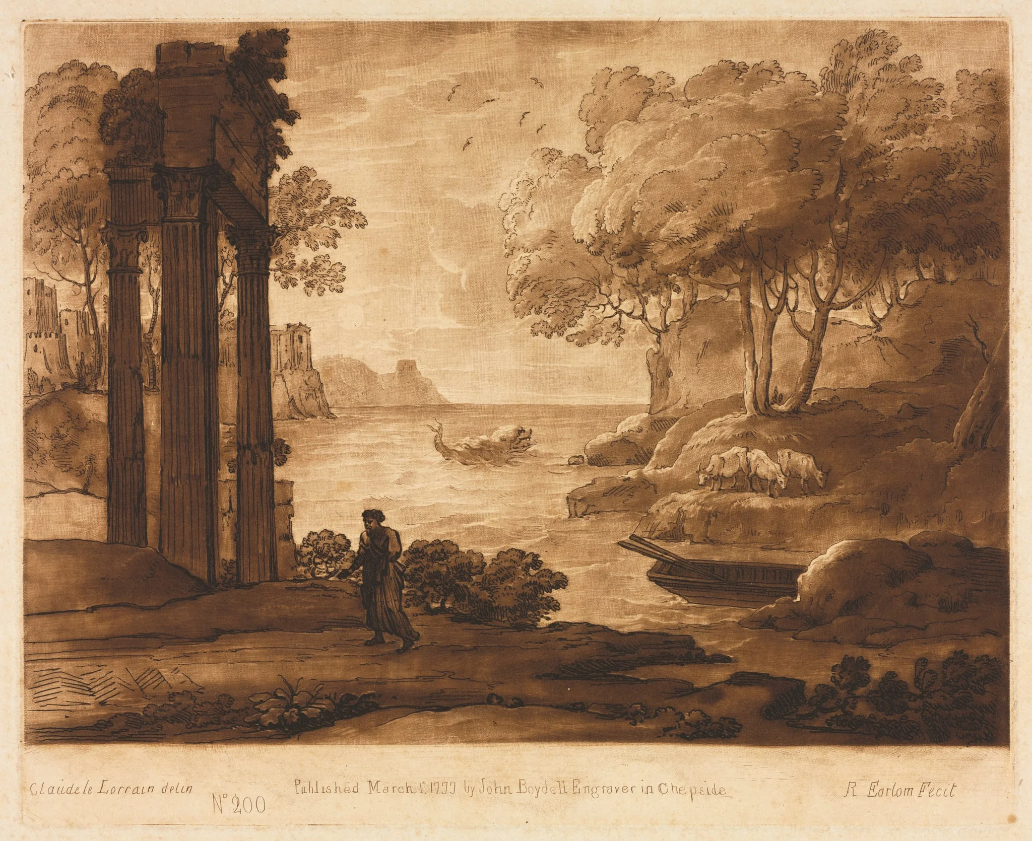 Liber Veritatis:  No. 200, A View on the Sea Shore, with the Story of Jesus, by Richard Earlom, 1777