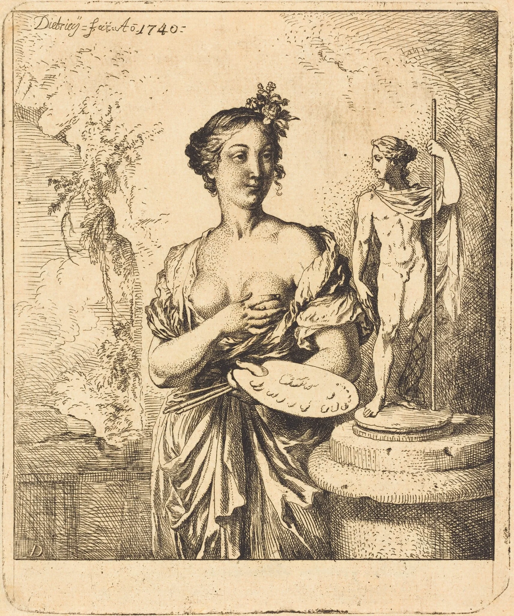 Painting, by Christian Wilhelm Ernst Dietrich, ink, 1740