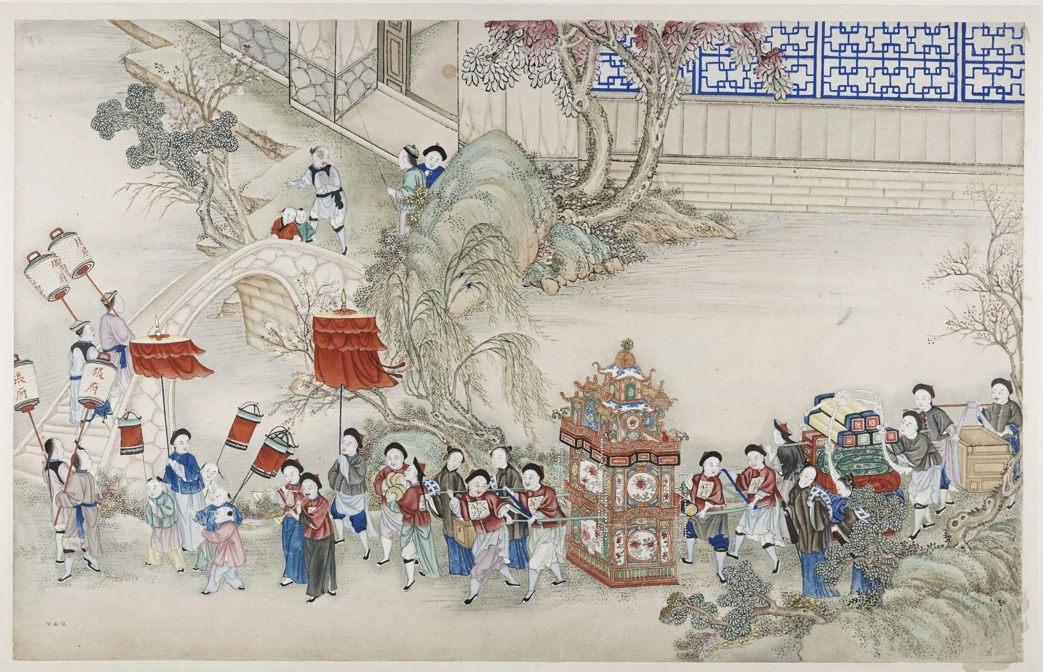 One scene of a wedding: the bride and her dowry on her way to her new home, by Unknown, paint, 1880