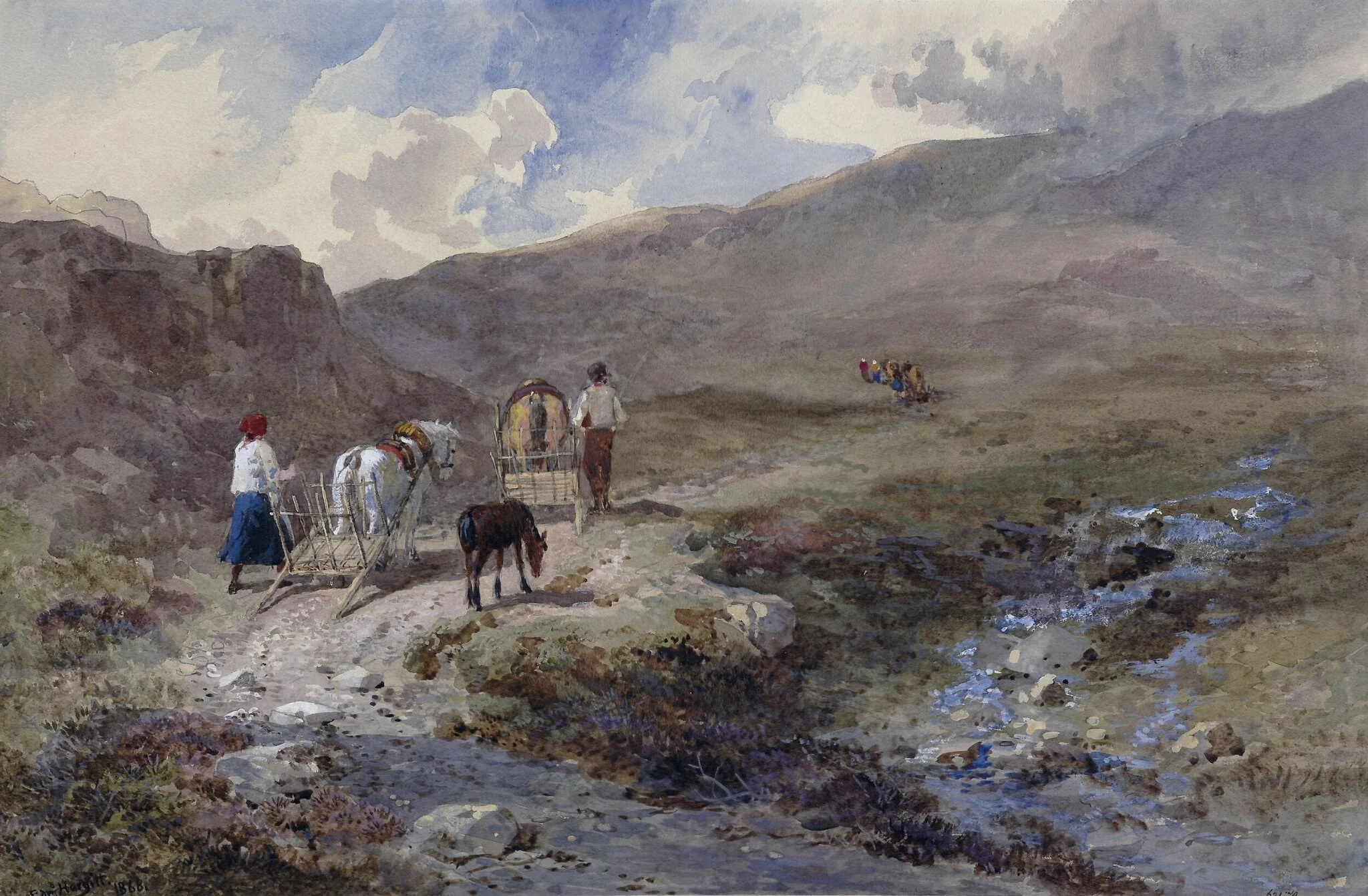 Mountain Scenery with peasants and drays
