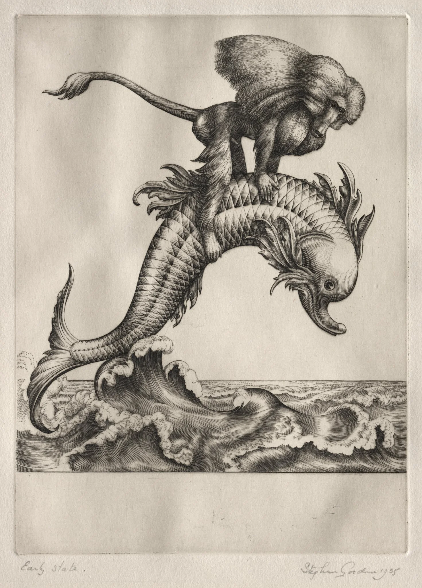 Aesop's Fables:  An Ape and a Dolphin, by Stephen Gooden, 1935