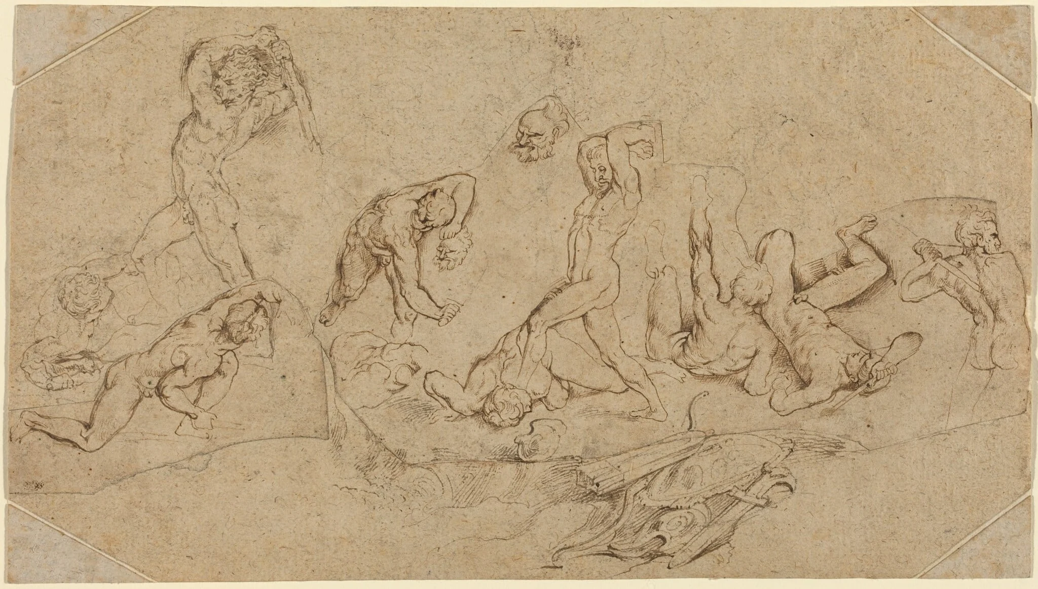 Battle of Nude Men, by Peter Paul, Sir Rubens, chalk, 1608
