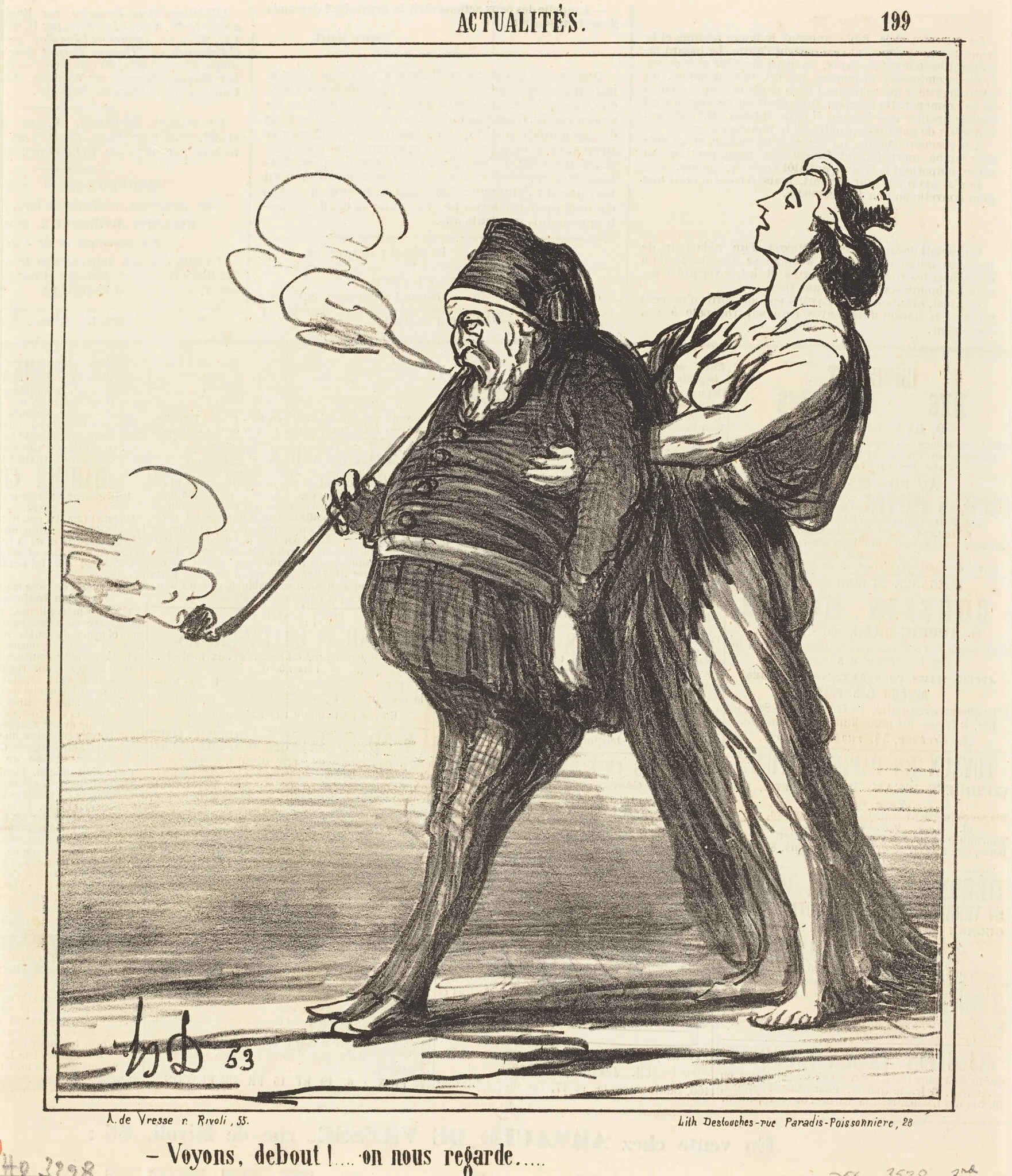 Voyons!... debout, on nous regarde, by Honoré Daumier, ink, 1866