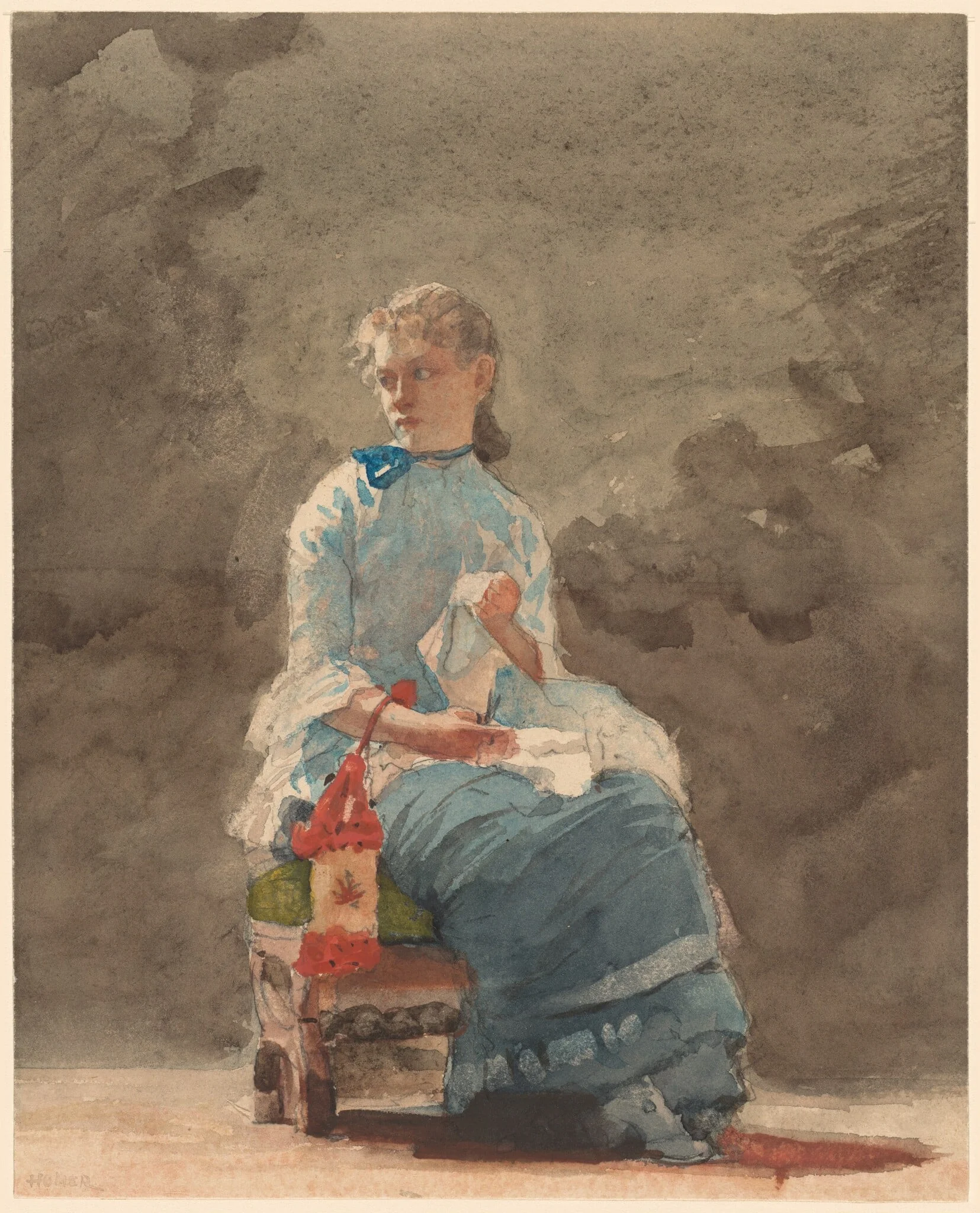 Young Woman Sewing, by Winslow Homer, graphite, 1876