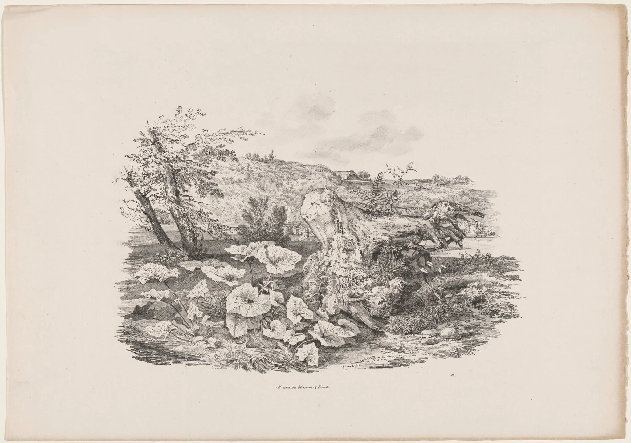 Landscape with a Tree Trunk, by Carl August Lebschée, ink, 1829