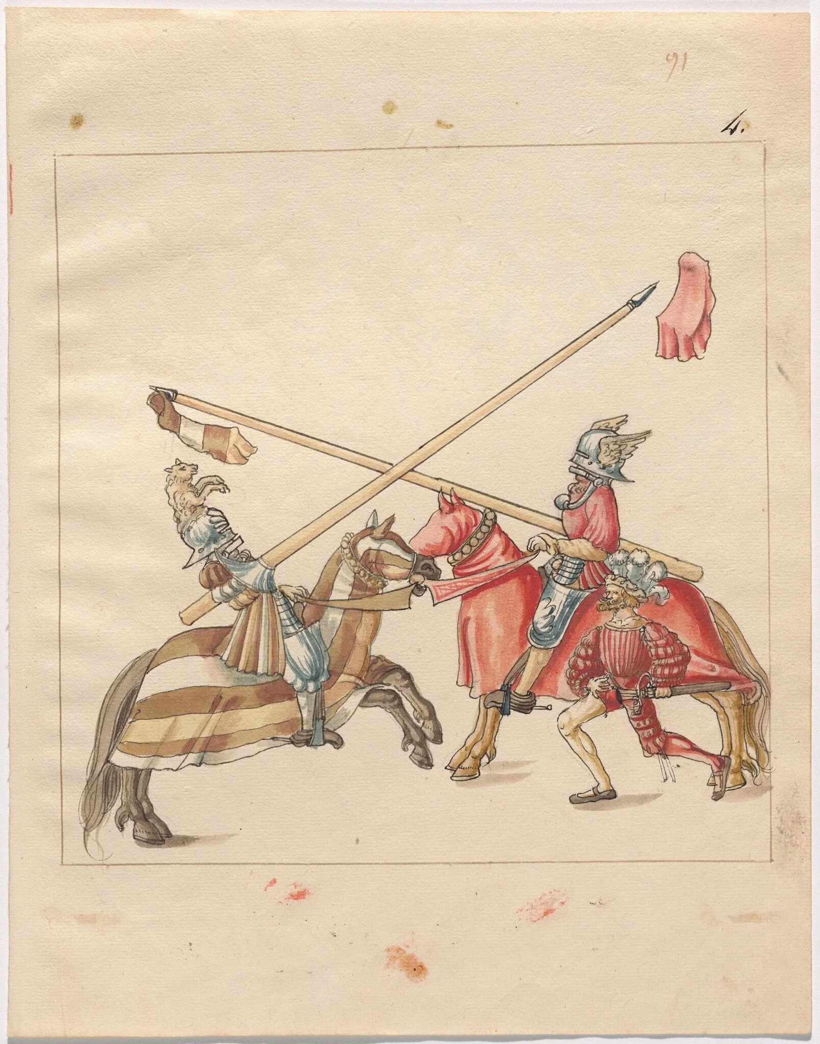 Mock Joust of War with Flying Shields and Without Bevors, by German 16th Century, ink, 1514