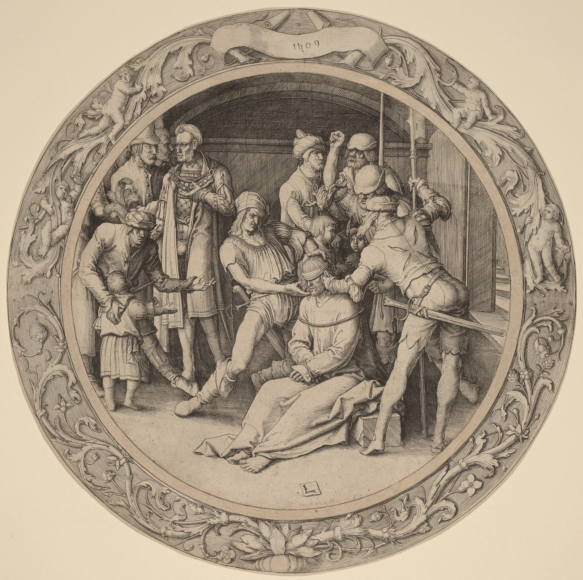 The Scoffing of Christ, by Lucas van Leyden, ink, 1509