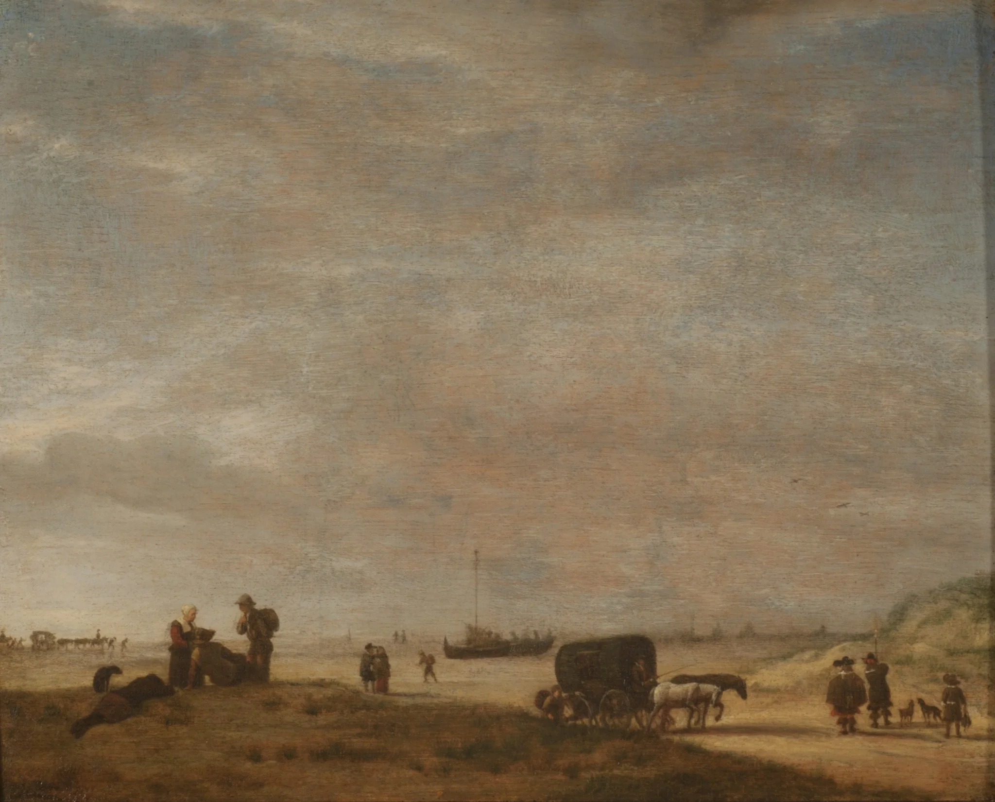 The Beach at Scheveningen, by Adriaen van de Velde, oil, 1650