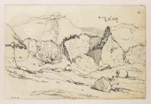 Indian village dwellings with a humped ox