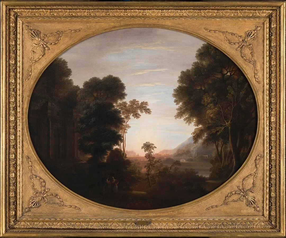 A Wooded Classical Landscape at Evening with Figures in the Foreground