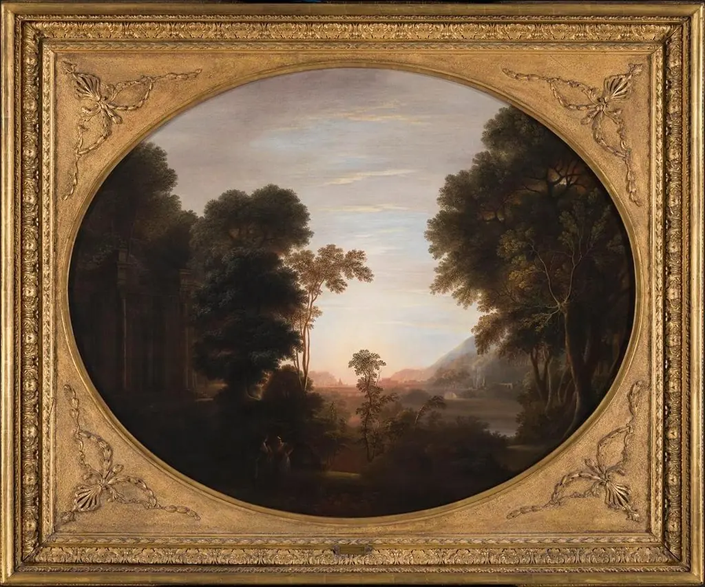 A Wooded Classical Landscape at Evening with Figures in the Foreground