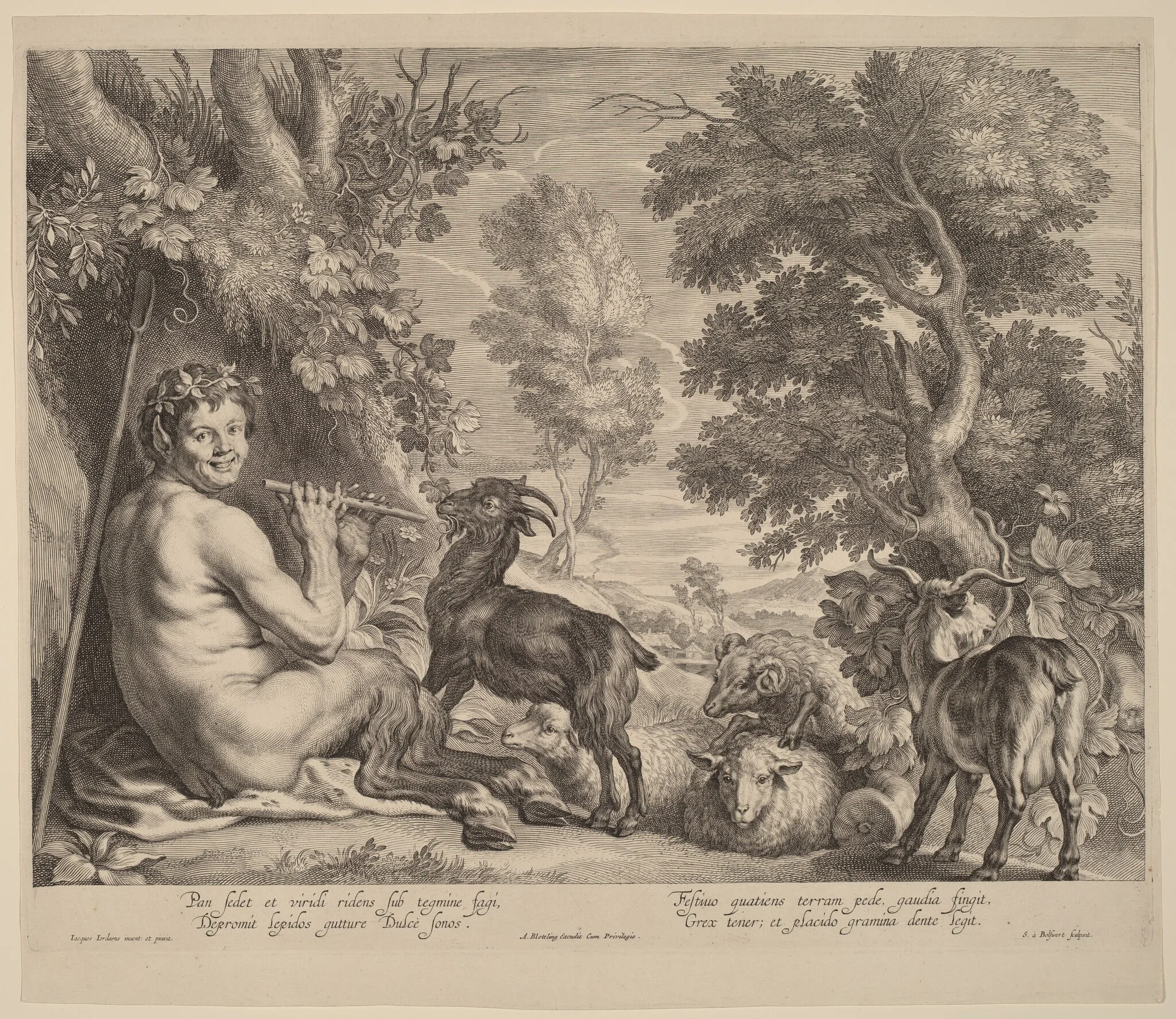 Pan Playing the Flute, by Schelte Adams Bolswert, ink, 1632