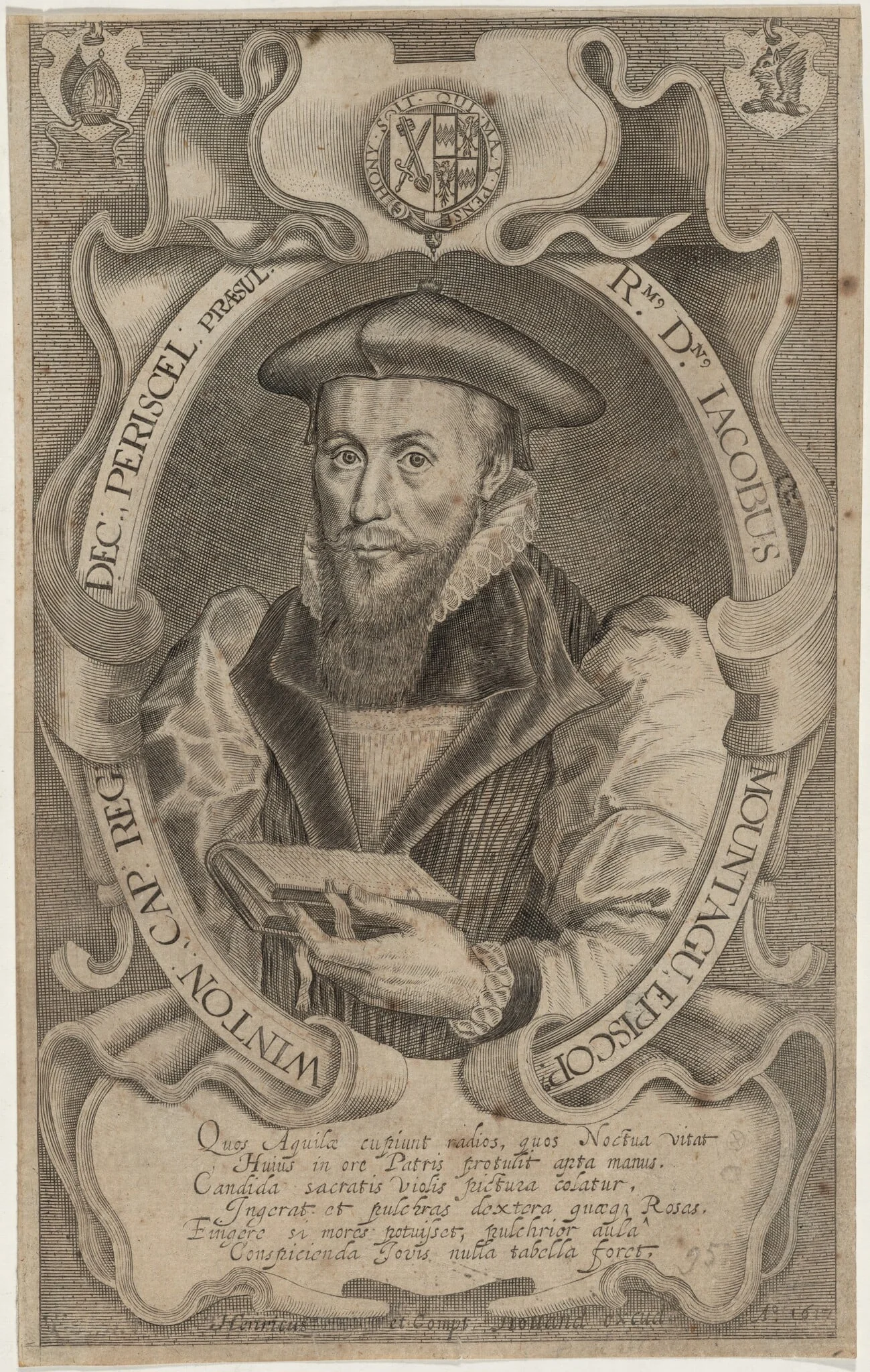James Montagu, Bishop of Winchester, by Simon van de Passe, ink, 1621