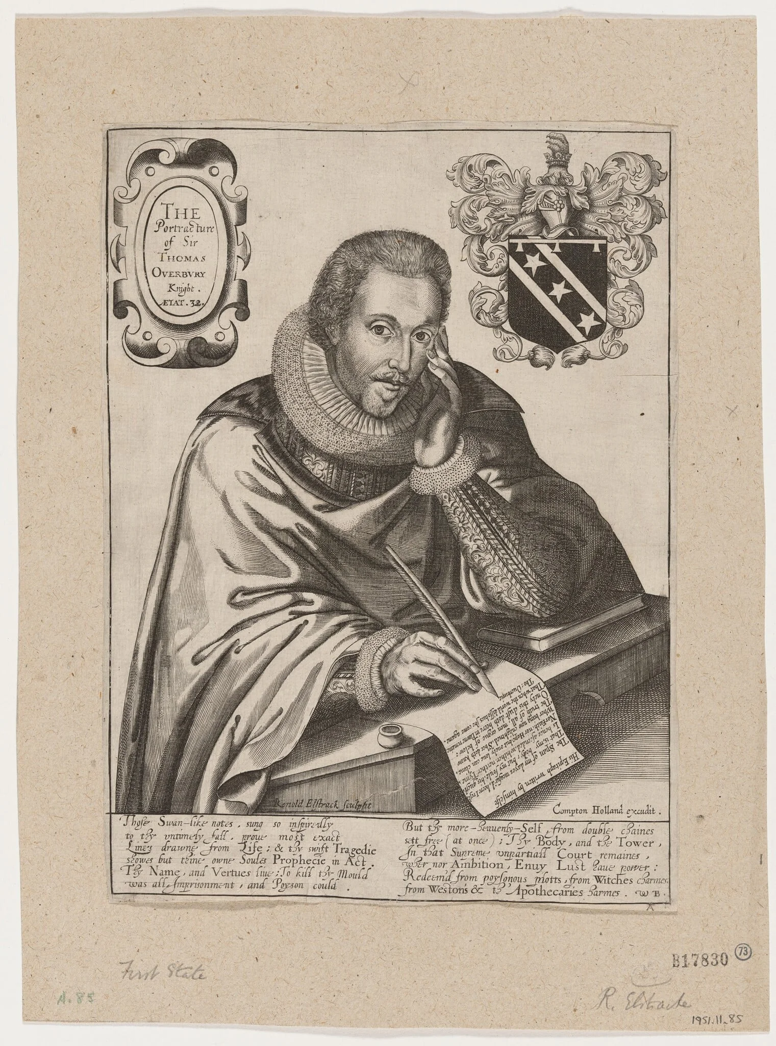 Sir Thomas Overbury, by Renold Elstrack, ink, 1598