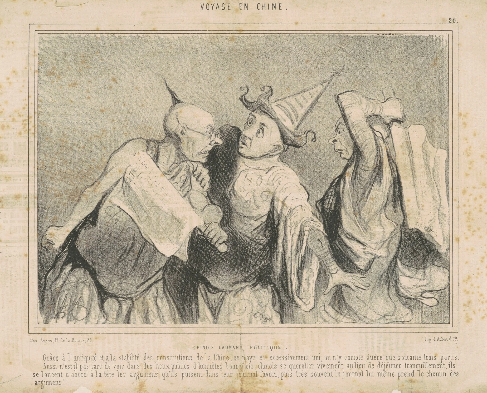 Chinois causant politique, by Honoré Daumier, ink, 1844