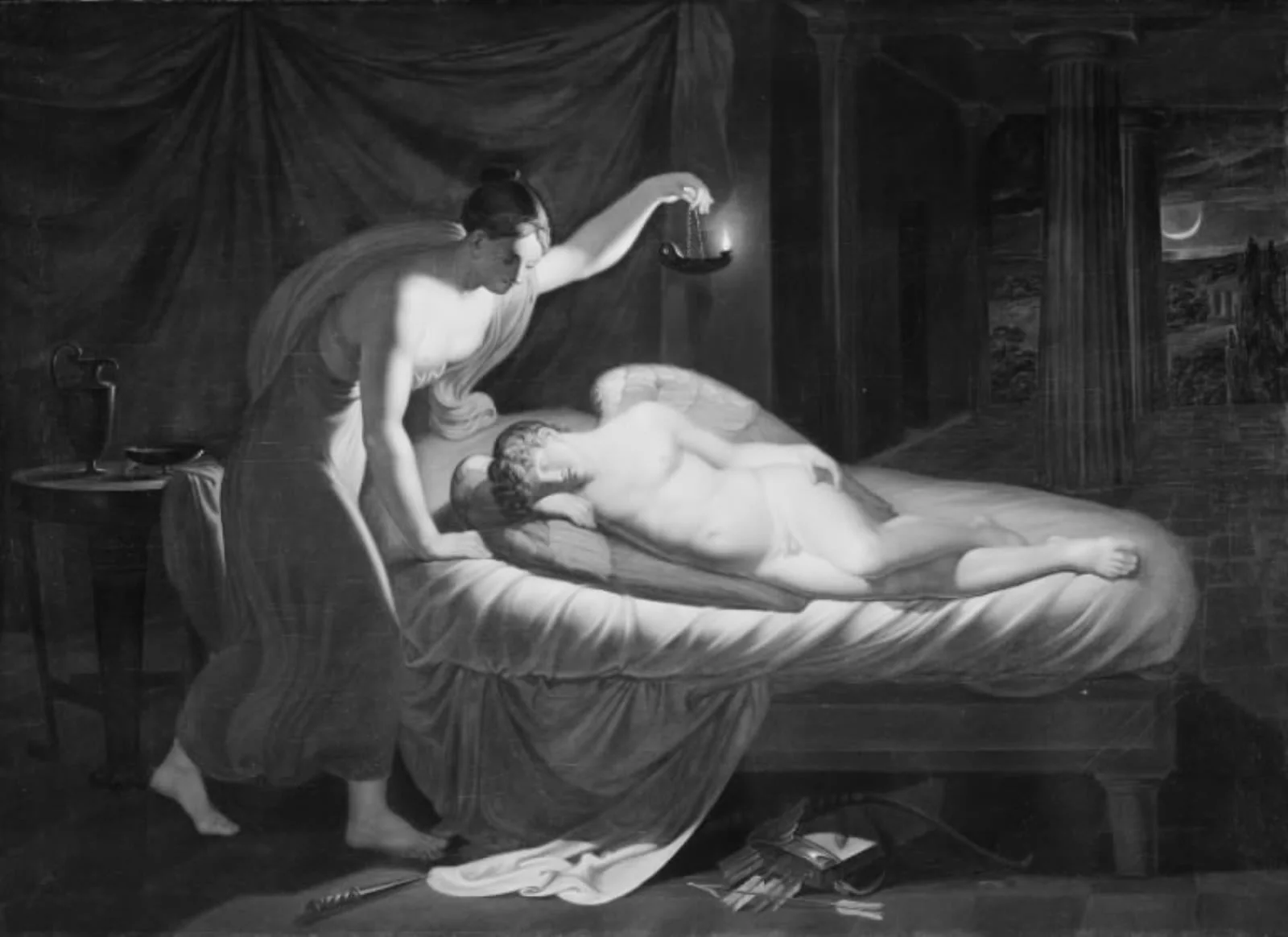 Psyke, der nærmer sig den sovende Amor, by Unknown, 1808