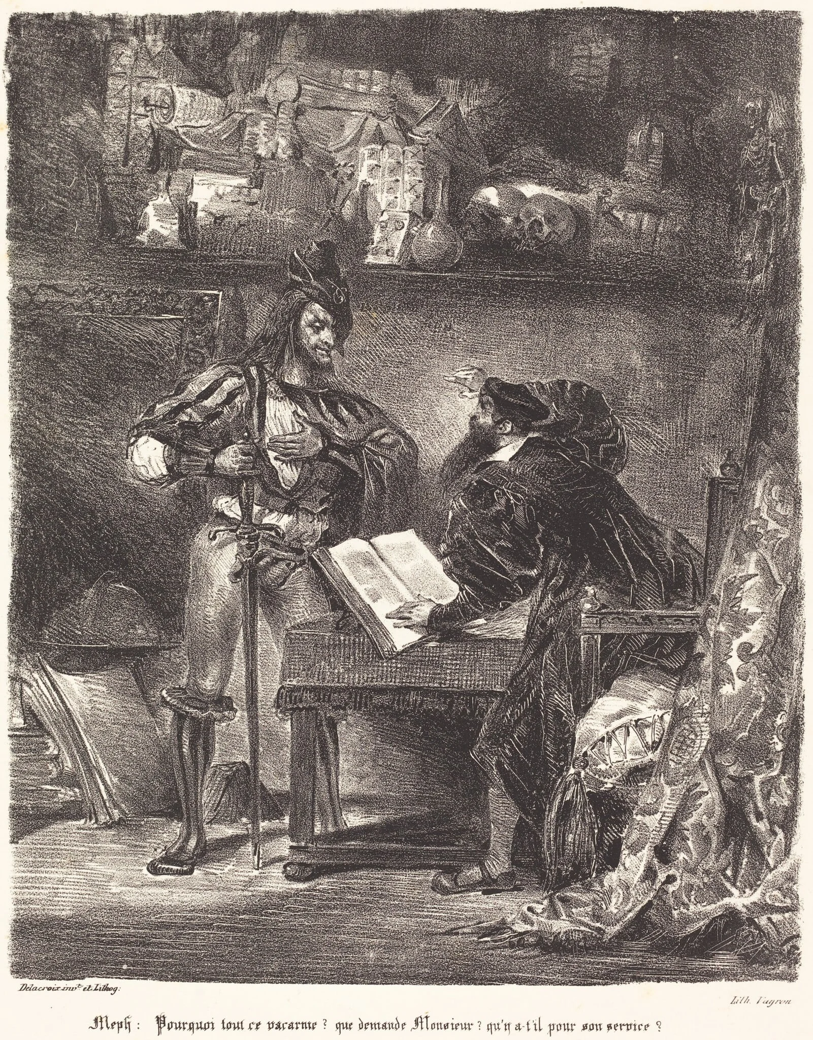 Mephisto Appears to Faust, by Eugène Delacroix, ink, 1830