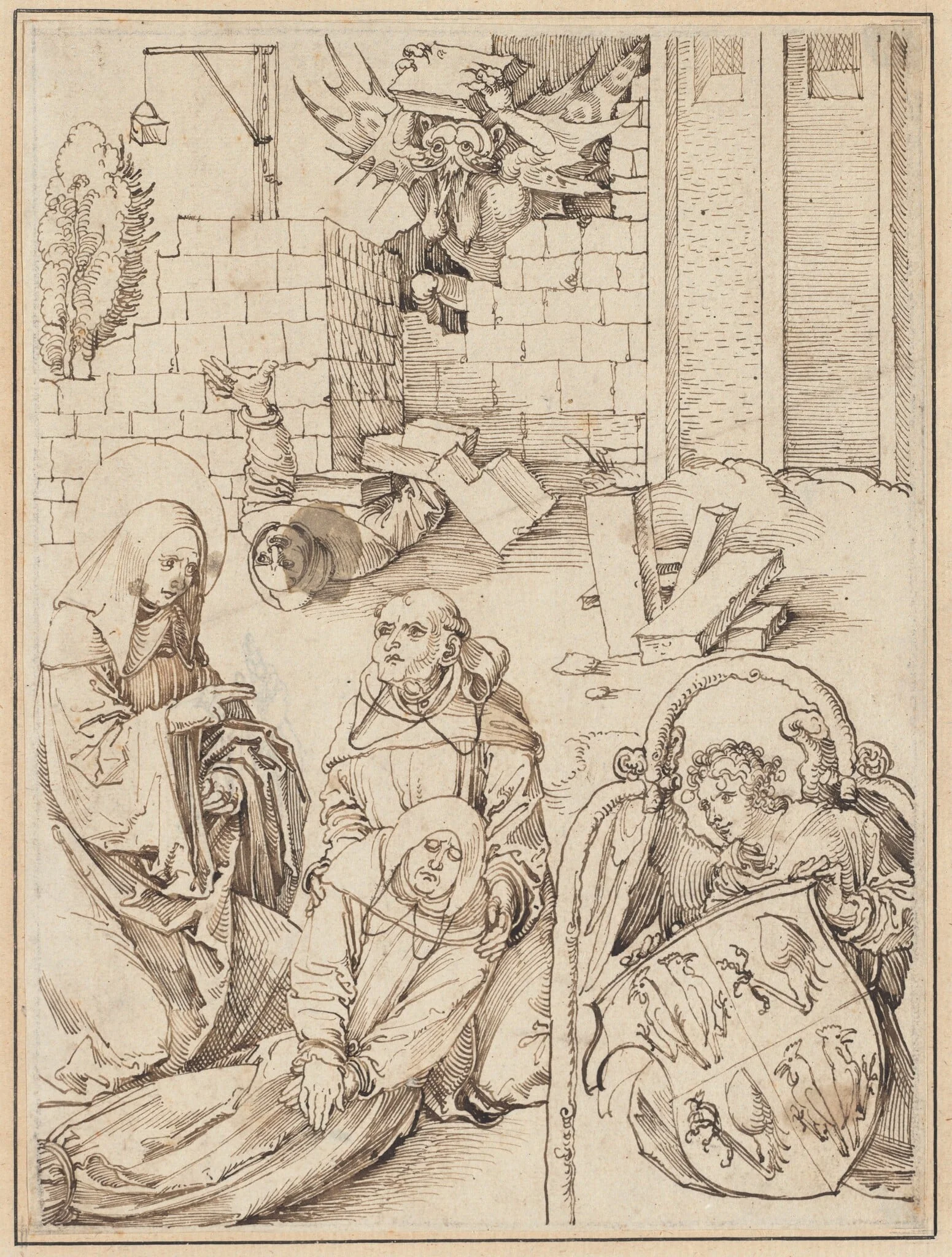 Saint Benedict Reviving a Monk Killed by the Devil, by Hans Leonard Schäufelein, ink, 1505