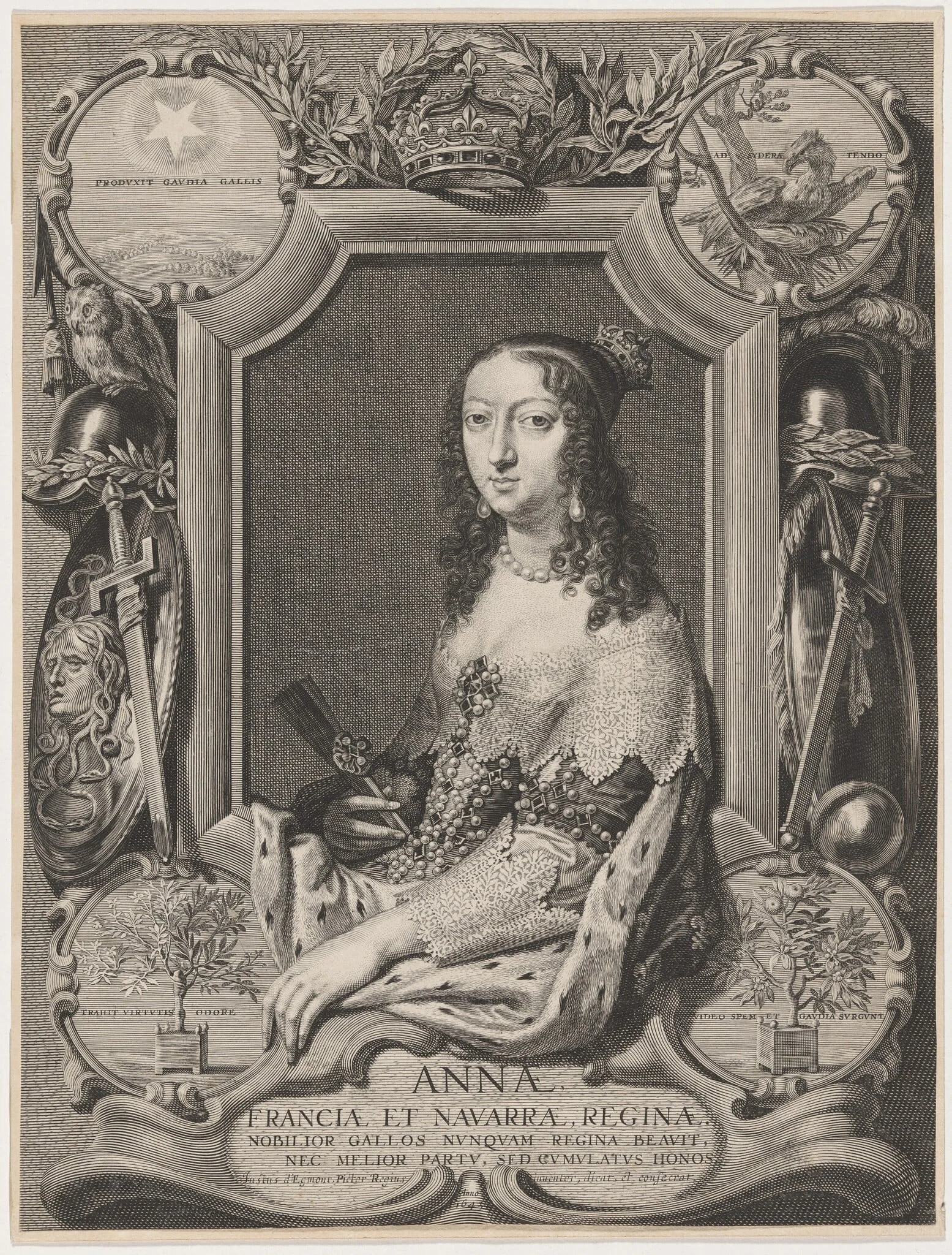 Anna Regina (Anne, Queen of France and Navarre), by Jeremias Falck, ink, 1643
