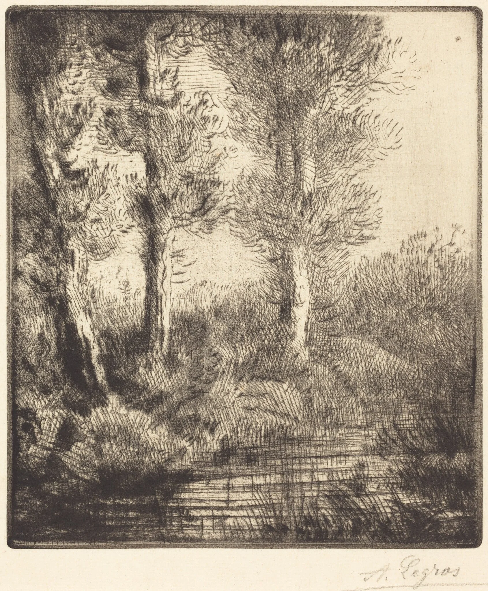 Banks of the Saint-Pre (Rive du Saint-Pre), by Alphonse Legros, ink, 1874