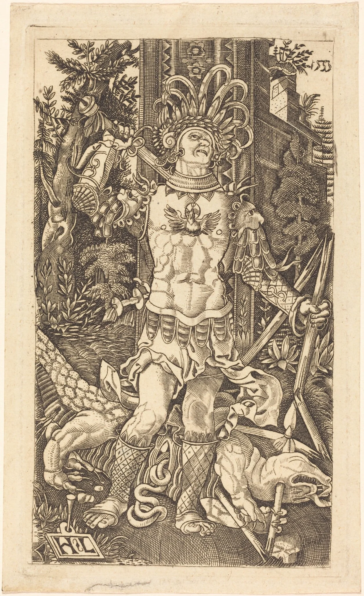 Saint George Standing, by Master H.L., ink, 1533