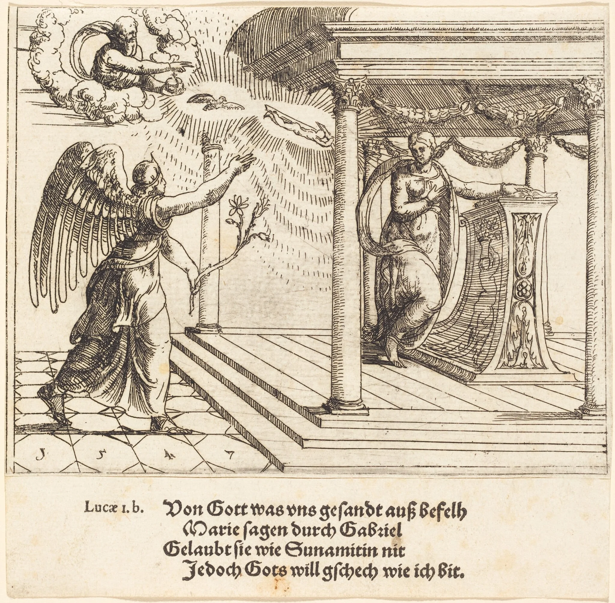 The Annunciation, by Augustin Hirschvogel, ink, 1547