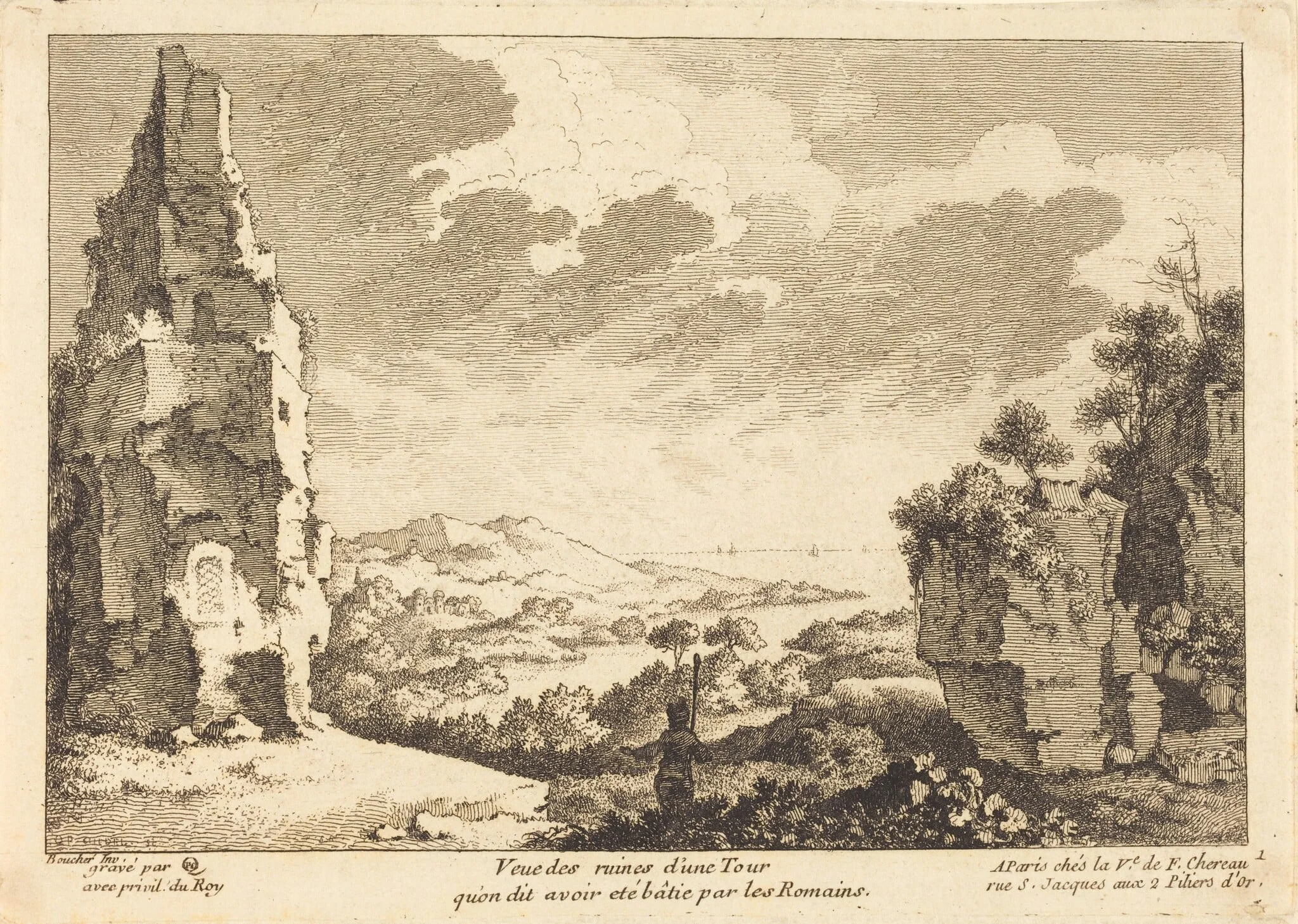 Veue des ruines d'une Tour qu'on dit avoir ete batie par les Romains, by Quentin-Pierre Chedel, ink, 1734