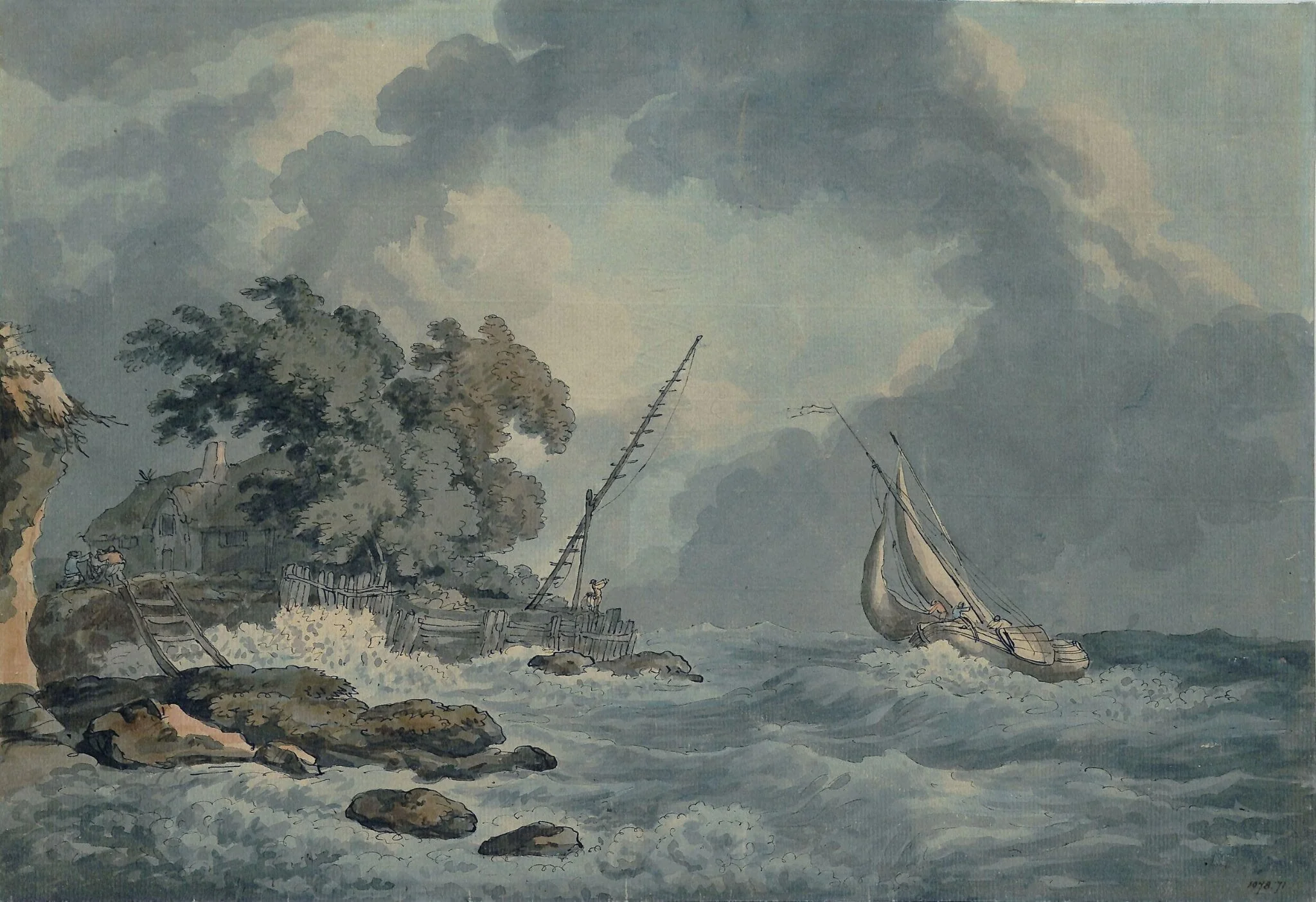 Vessel in a breeze nearing a point of land