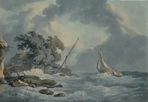 Vessel in a breeze nearing a point of land