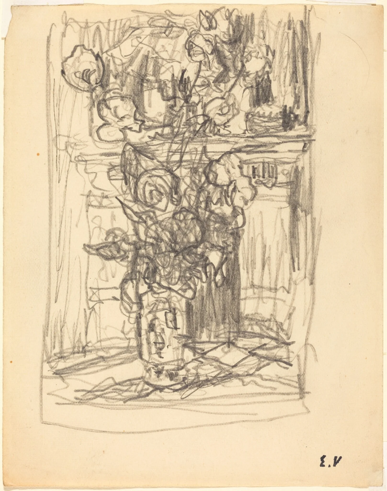 Vase of Flowers, by Édouard Vuillard, graphite, 1900