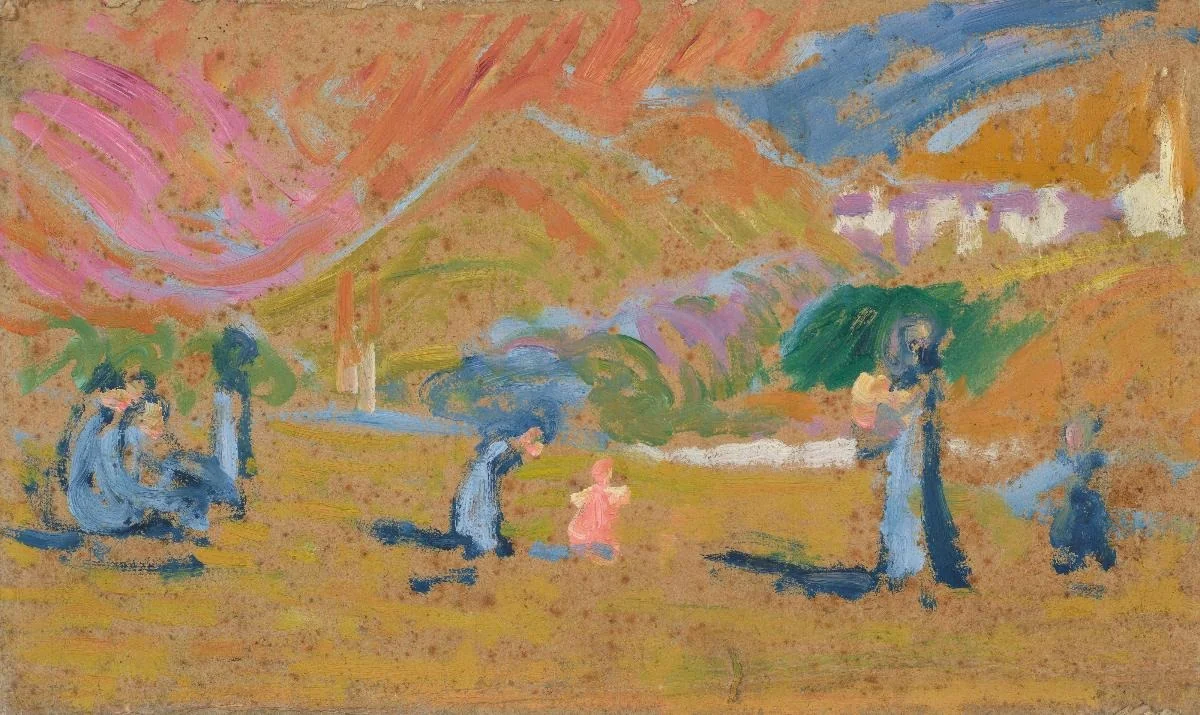 Herbstsonne. (Annetta mit Bruno, Ottilia und Kindern. Studie), by Giovanni Giacometti, oil, 1908