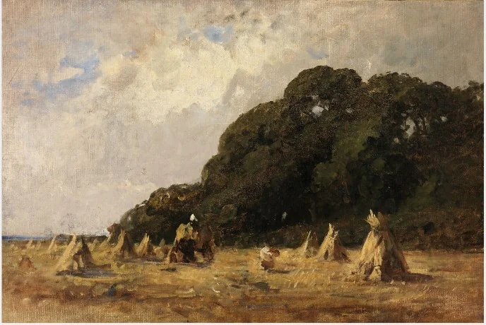 Corn Stooks under Trees, by Nathaniel Hone the Younger, oil, 1881