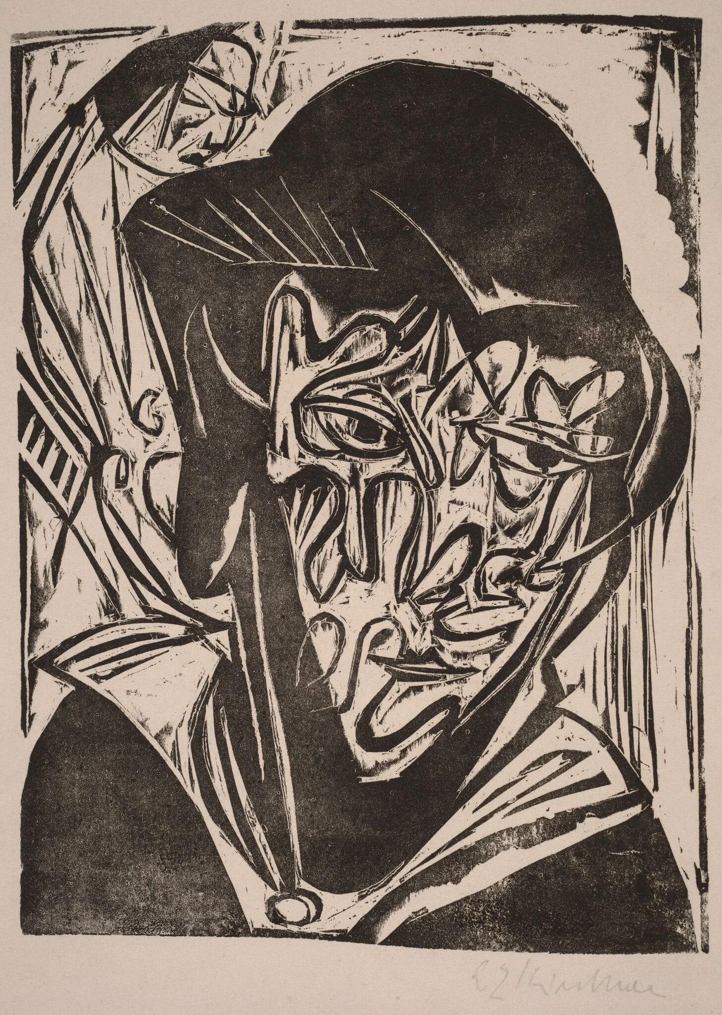 Woman with a Veil, by Ernst Ludwig Kirchner, ink, 1915