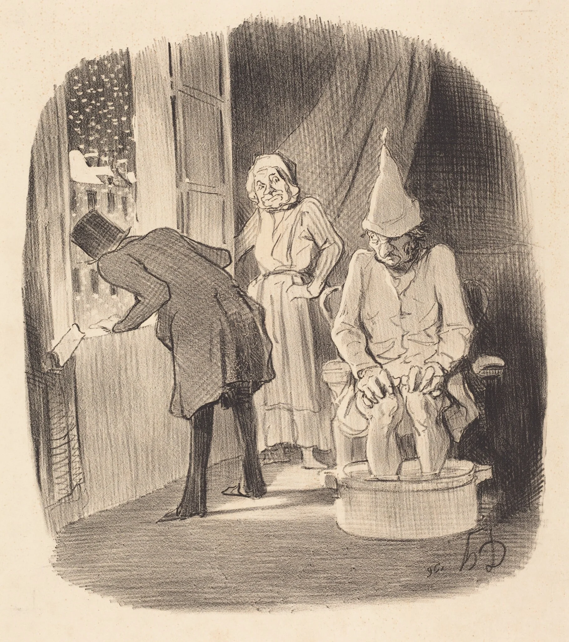 Inconvénient de mettre son logement..., by Honoré Daumier, ink, 1847