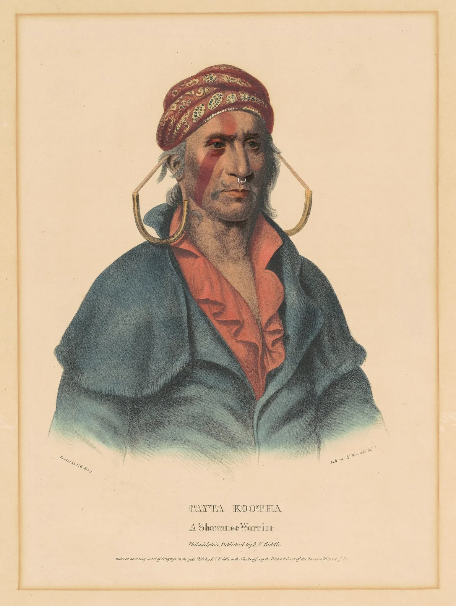 Payta Kootha, a Shawnee Warrior, by Albert Newsam, ink, 1836
