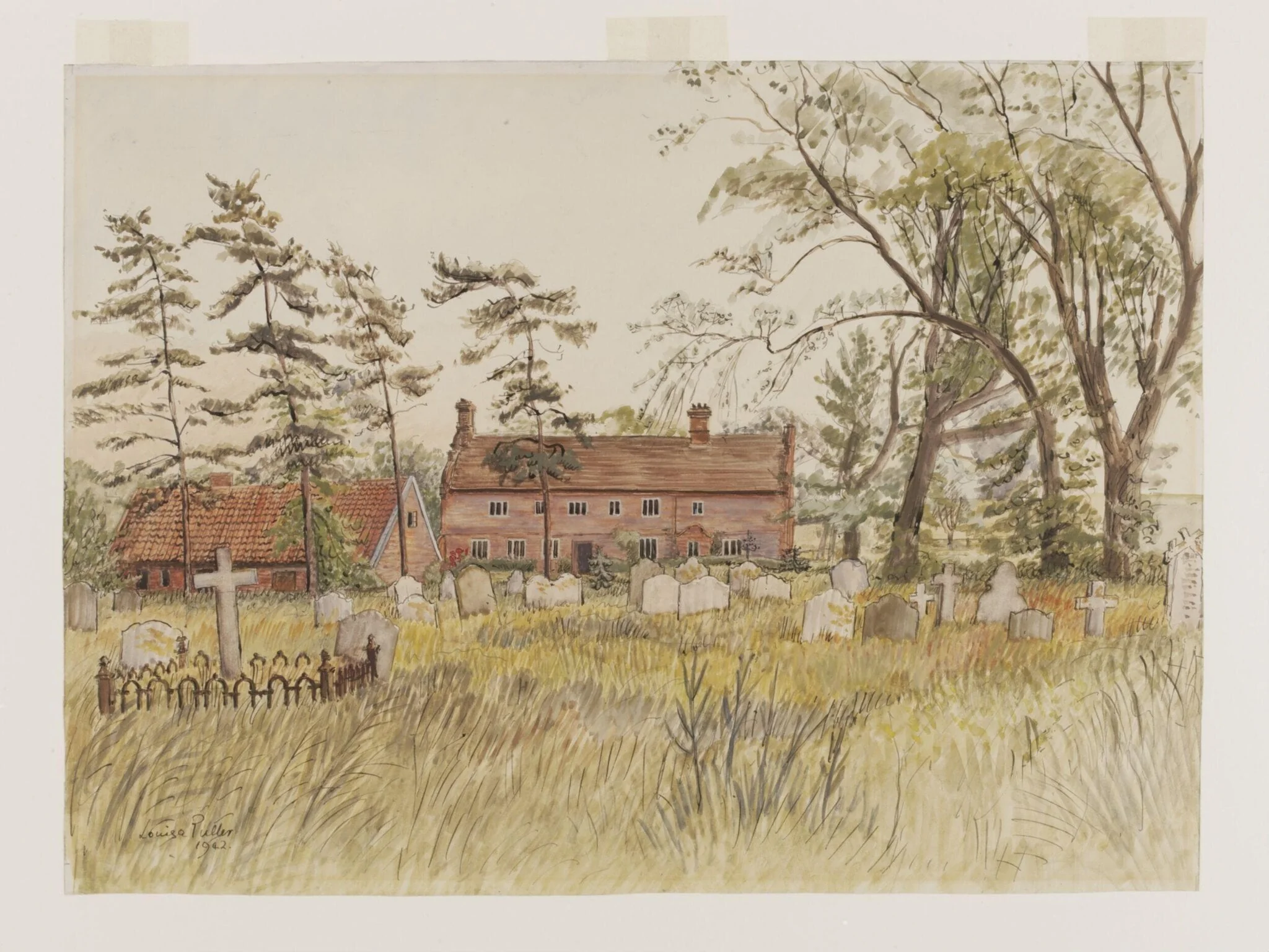 Church Farm (from the Churchyard) Sudbourne, by Puller, watercolor, 1942