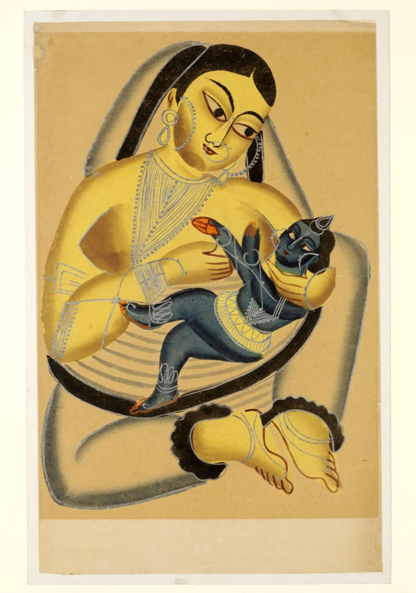 Yasoda and Krishna, by Unknown, paint, 1890