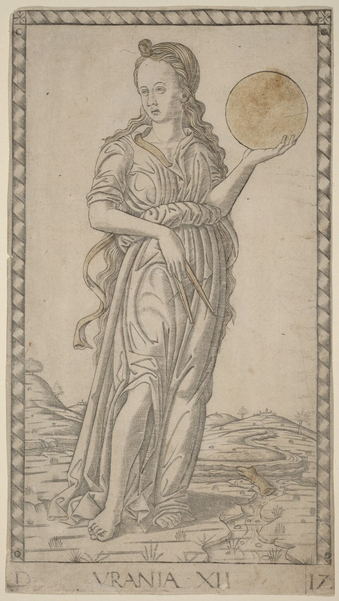 Urania, by Master of the E-Series Tarocchi, ink, 1465