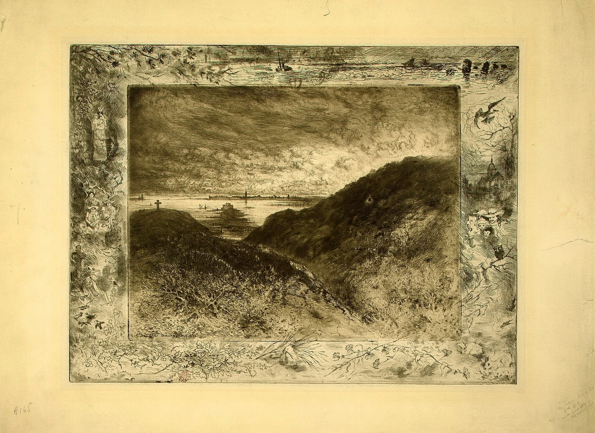La Falaise: Baie de Saint-Malo (The Cliff: Saint-Malo Bay), by Félix-Hilaire Buhot, ink, 1888