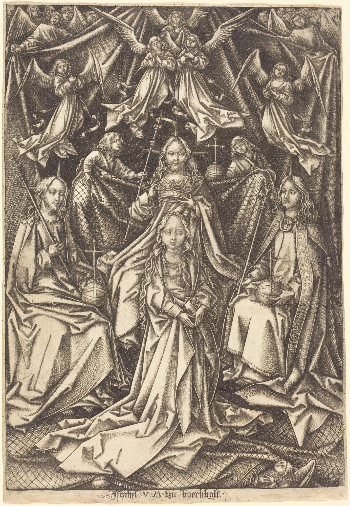 The Coronation of the Virgin, by Israhel van Meckenem, ink, 1495
