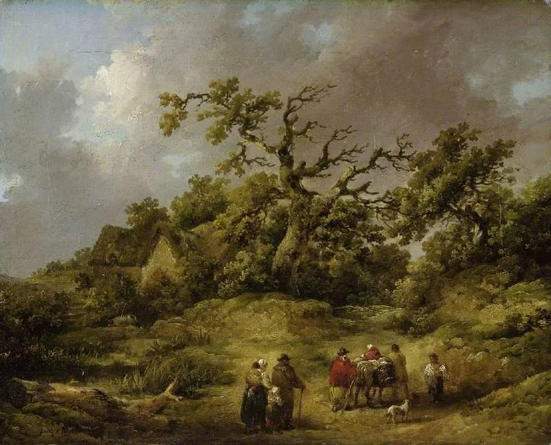 Landscape with figures, by George Morland, oil, 1796
