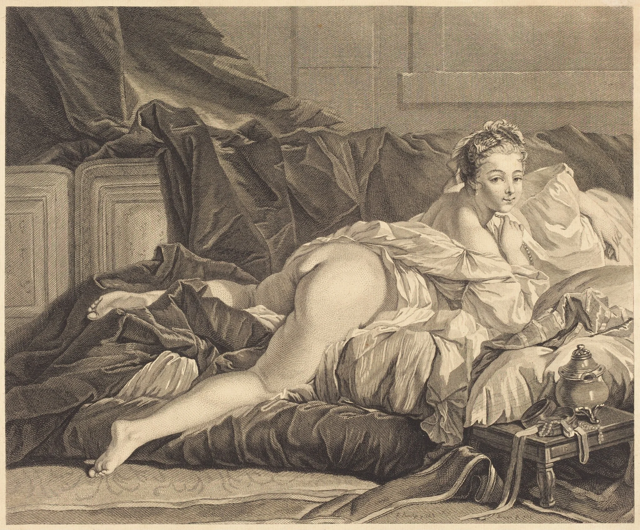 Le reveil, by Pierre Charles Levesque, ink, 1765