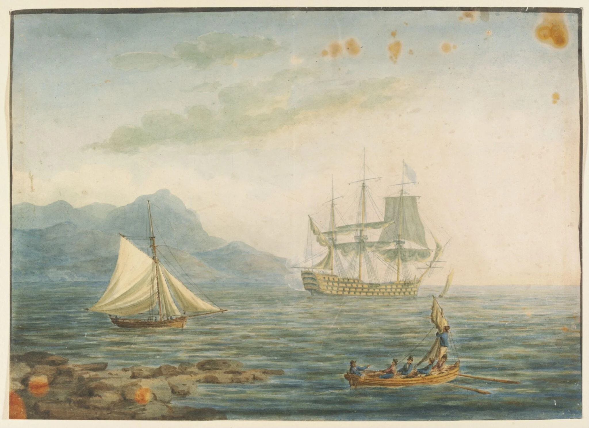 H.M.S. Victory off N. Africa, by Nicholas Pocock, watercolor, 1806