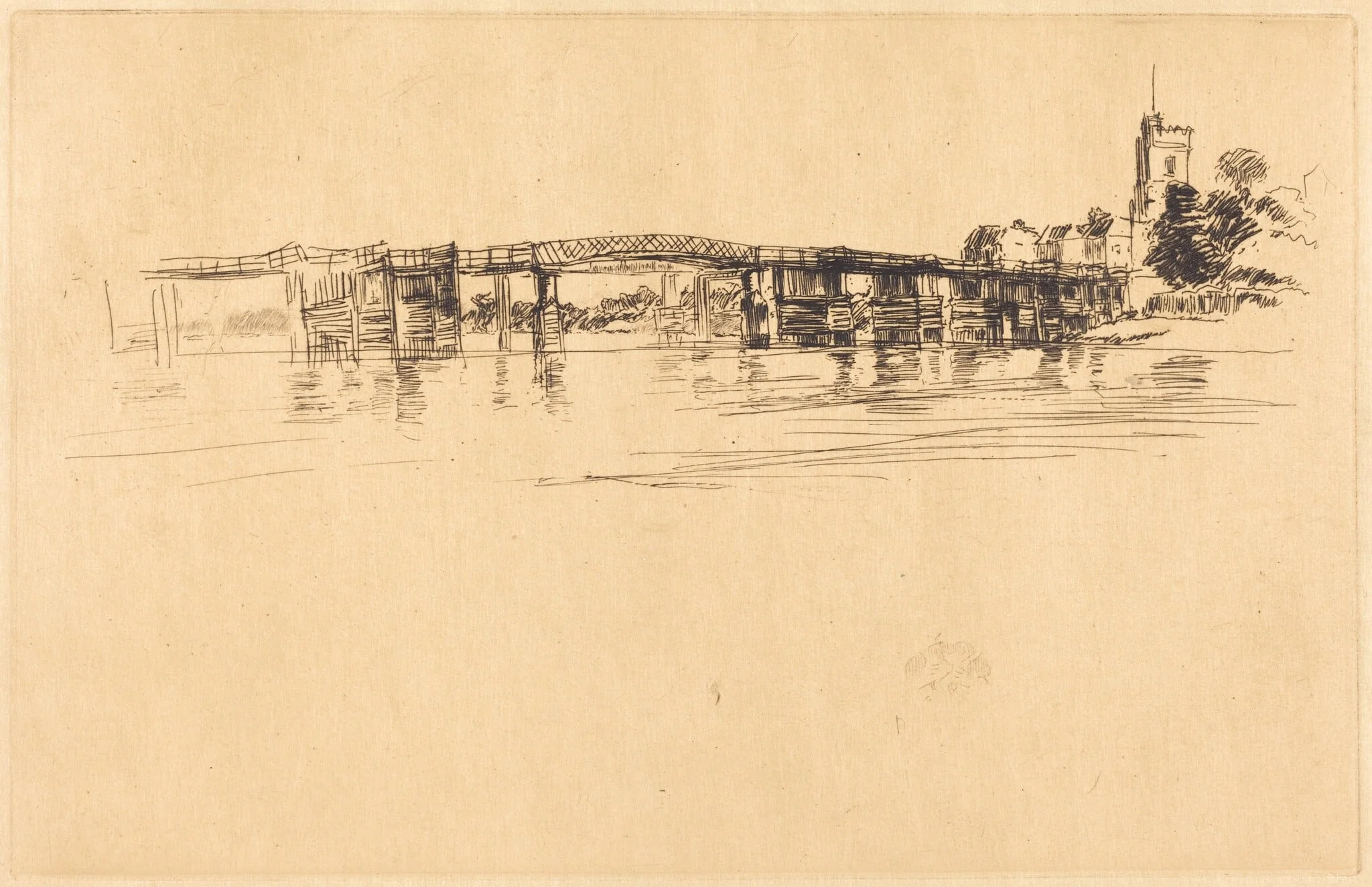 Little Putney No. 1, by James McNeill Whistler, ink, 1879