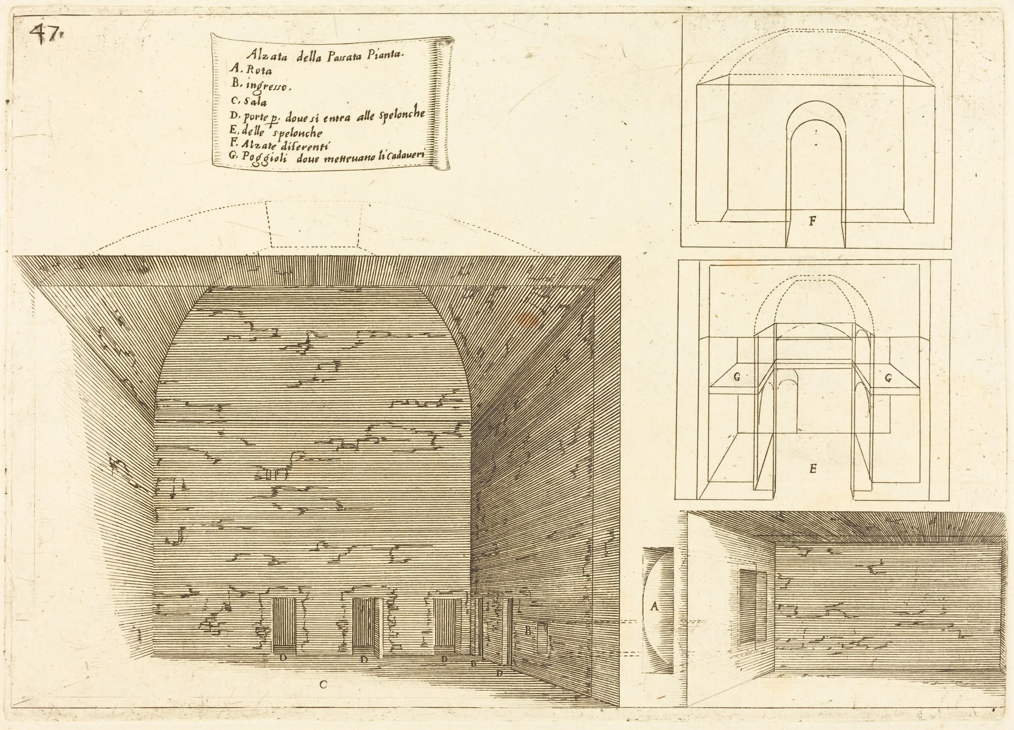 Elevation of a Passage Plan, by Jacques Callot, ink, 1619